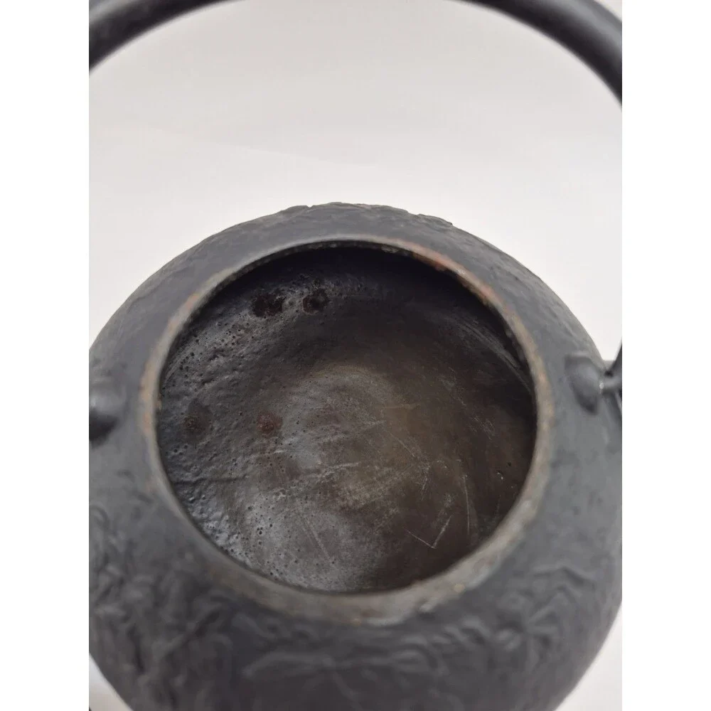 Vintage Cast Iron Japanese Tetsubin Tea Kettle Cherry Blossom Black